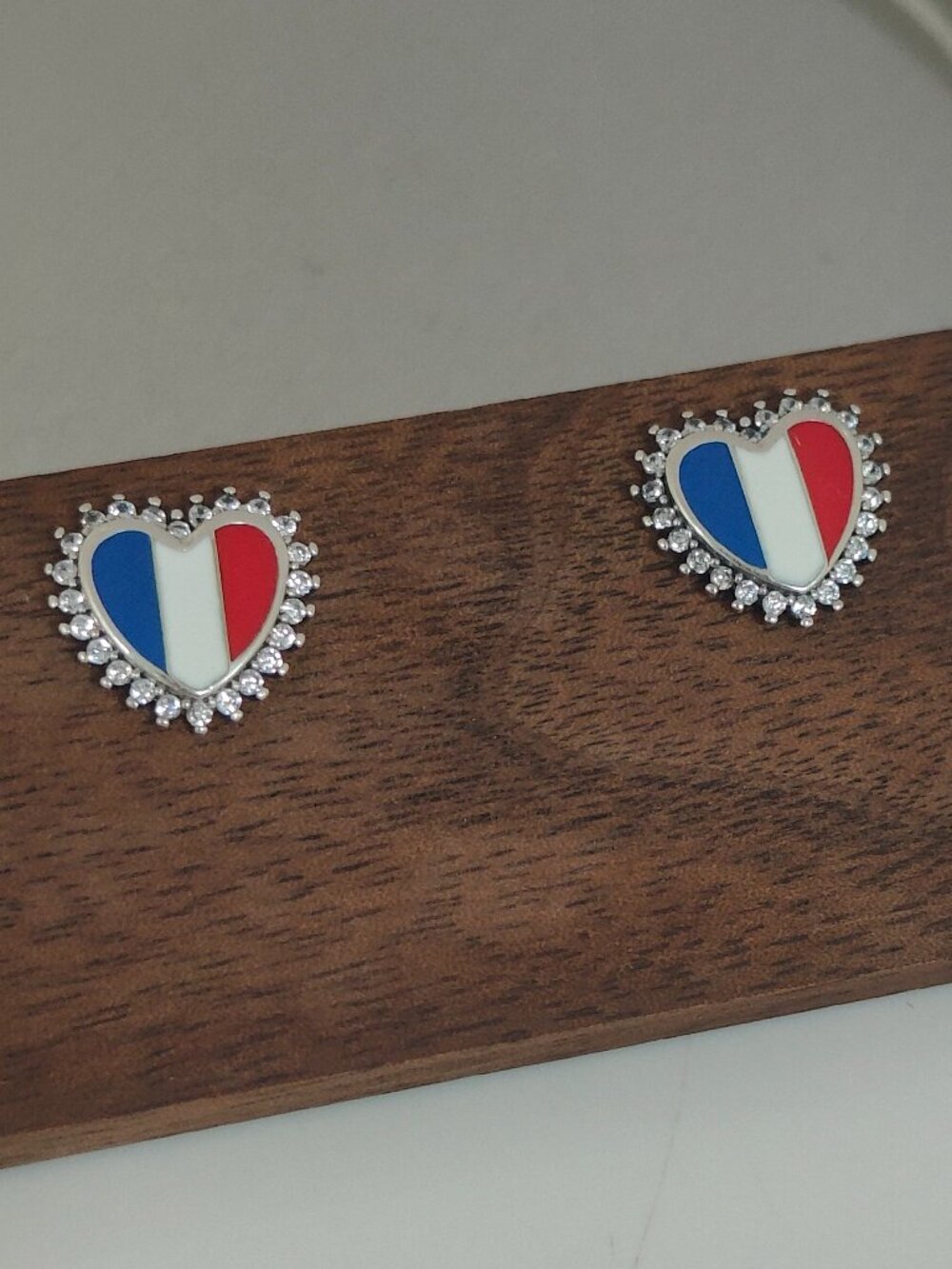 France Flag Travel Vacation Heart Stud Earring Exclusive Designed S925 Silver
